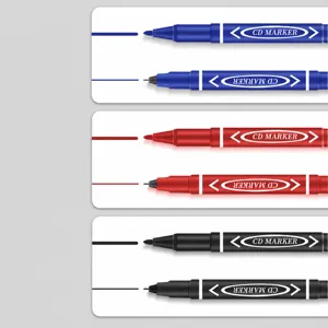 Dual tip oil-based marker pens in black blue and red, perfect for quick-drying CD marking and art.