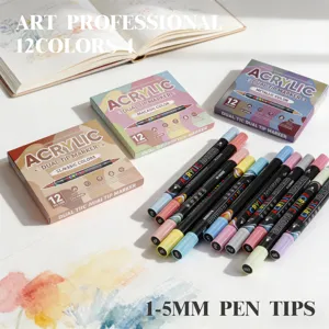 Set di pennarelli acrilici a doppia punta per pittura artistica, colori vivaci per disegno creativo.