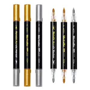 Rotuladores acrílicos metálicos de doble punta oro y plata para dibujo artístico y manuales