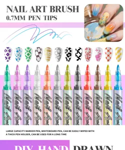 0.7mm nail art brush marker pen set for DIY professional manicures, colorful acrylic drawing.
