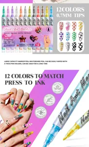12 colors nail art marker pens with 0.7mm fine tips, quick-drying acrylic DIY painting tools.