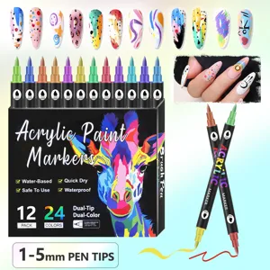 Dual tip acrylic paint markers set for nail art DIY, waterproof and quick drying pens.