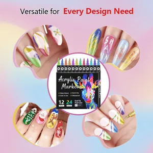 Dual tip acrylic paint markers for nail art DIY design, waterproof quick drying line drawing graffiti pens.