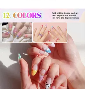 Nail art graffiti pen 12 colors DIY quick drying marker for professional manicure design.