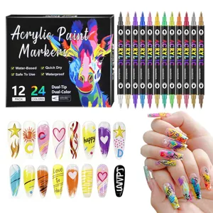 Dual-tip acrylic paint markers for nail art DIY, waterproof and quick-dry graffiti detail pens.