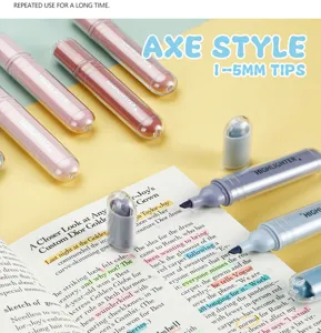 Aesthetic highlighter pens with axe style 1-5mm chisel tip for note-taking and school supplies.