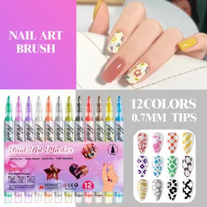 12 Colors Nail Art Markers 0.7mm Tip Water-Based Quick-Drying DIY Manicure Painting Pens Set for Nail Design