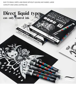 Acrylic marker pens set, 12 pcs black and white direct liquid paint pens for art drawing DIY.