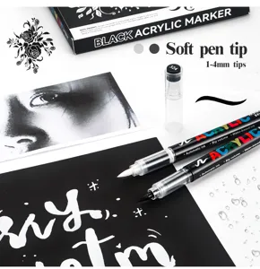 Black acrylic marker pen with soft 1-4mm tips for art painting DIY graffiti and highlight.