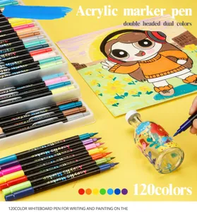 Lot de 120 marqueurs acryliques double pointe pour dessin artistique, peinture sur verre et papier.
