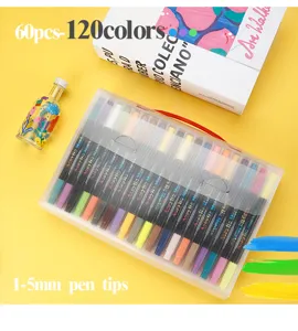 60pcs 120 couleurs marqueurs peinture acrylique, 1-5mm double pointe pour art toile de roche.