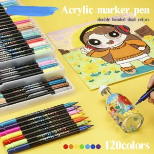 Feutres acrylique double pointe 120 couleurs set pour dessin peinture sur toile et verre