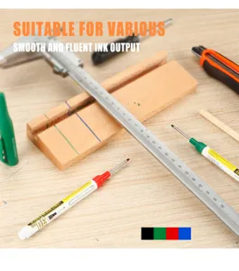 Langer Loch Marker Stift Detailansicht mit 30mm Spitze und glatter Tinte auf Werkbank.