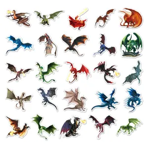 Cool dragon waterproof stickers set, fantasy monster decals for luggage skateboard DIY decor.