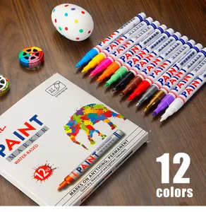 Detailed view of 12 colors water-based paint markers with 0.7mm extra fine tip for art.