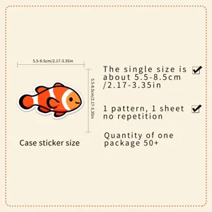 Cute cartoon clownfish waterproof sticker pack, 50pcs unique vinyl decals for laptop water bottle.