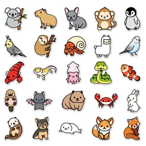 Cute cartoon animal sticker set details showing various adorable waterproof sticker designs.