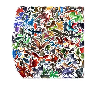 100pcs waterproof dragon graffiti stickers, cool fantasy animal decals for DIY laptop skateboard luggage.