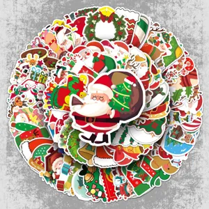 Christmas Waterproof Stickers Decals Cartoon Santa Claus Snowman Holiday DIY Luggage Skateboard Decor