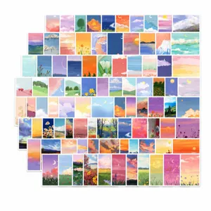 100pcs landscape oil painting stickers aesthetic art decals for DIY water bottle laptop suitcase.