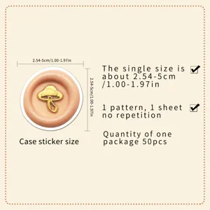 50pcs retro wax seal mushroom stickers, vintage waterproof decals for journaling and crafts.