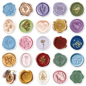 Vintage wax seal stickers set, retro botanical and animal decorative seals for journaling.