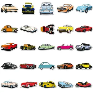 Vista detallada de pegatinas de coches clásicos, hoja de pegatinas de vehículos para portátil.