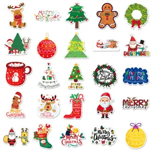 Christmas waterproof stickers pack, cute cartoon holiday decals for laptop, water bottle.
