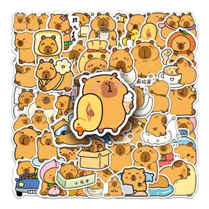 50pcs cute capybara waterproof stickers aesthetic cartoon animal decals for laptop water bottle