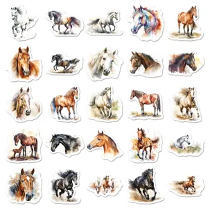 Pegatinas de caballos en acuarela, lindo adhesivo de arte animal para botella, teléfono, maleta.