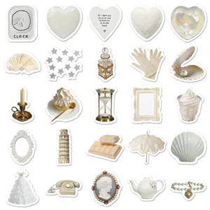 Set di adesivi estetici bianchi carini vintage per diario scrapbooking fai da te impermeabile.