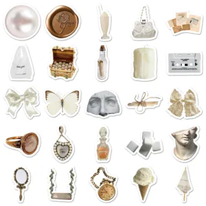 Adesivi decorativi vintage estetici in stile bianco impermeabile pacchetto adesivo DIY