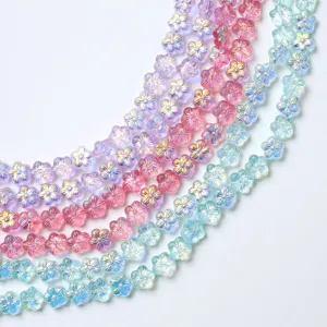 Cuentas de flores de vidrio iridiscente colorido para la creacion de joyas DIY 14mm
