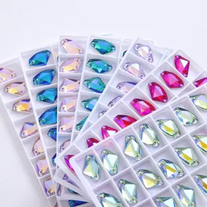 Kristalglas Opnaaibare Strasssteinen AB Gecoat Bijlvorm Vlakke Rug Kristallen Voor DIY Kleding Tassen Ambachtelijke Accessoires