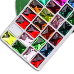 Boutons en cristal de verre rectangulaires à double trou pour coudre des vêtements et loisirs.