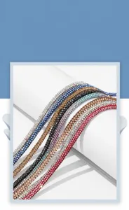 Flat rhinestone cord detail, multi-color crystal chain for garment and shoe decoration.