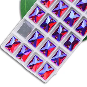 Strass en verre rectangulaires à coudre avec double trou, boutons en cristal AB.