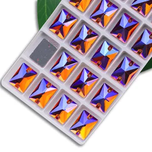 Strass en verre AB rectangulaire a coudre avec deux trous pour vetements de mode DIY.
