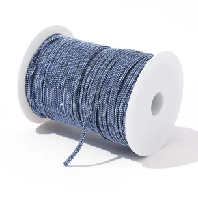 Close-up detail of 6-row blue rhinestone cord trim for DIY apparel, bags, and hair accessories.