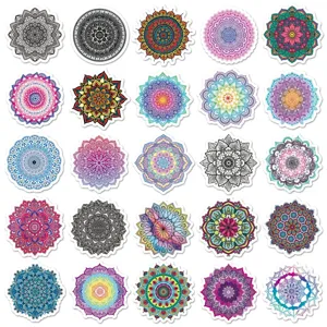 Waterproof mandala graffiti stickers set, colorful geometric bohemian art decals for DIY laptop.