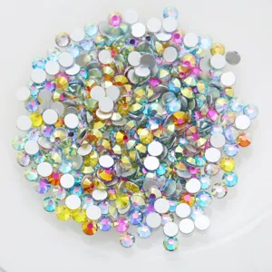 Piedras de estrass de cristal AB con reverso plano para nail art y detalles de joyeria DIY