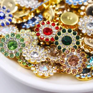 Botones de estrass para coser 14mm girasol cristal dorso plano base dorada manualidades