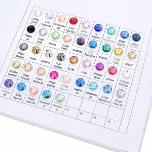 Rhinestone color chart detail displaying multiple crystal colors and AB finishes for DIY crafts.