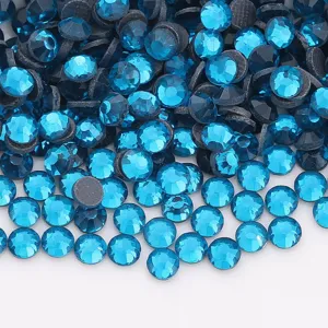 Blue hotfix rhinestones flatback glass crystals for DIY nail art garments apparel accessories.