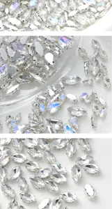 Crystal rhinestone claw detail shot, multi-shape glass stones for DIY crafts clothing shoes decor.