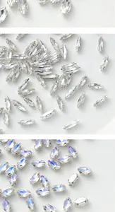 Crystal navette sewing rhinestones close up detail view for DIY garment craft accessories