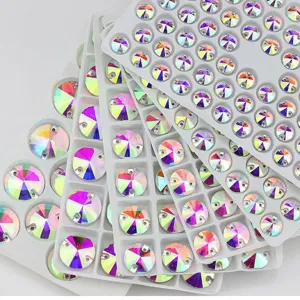 Piedras de cristal para coser plano con dos agujeros AB cristales accesorios DIY moda