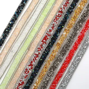 10mm resin rhinestone strip with bead chain DIY clothing lace adhesive crystal trim main