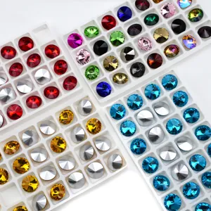 Wholesale multi-color pointed-back glass crystal rhinestones for DIY jewelry making crafts.