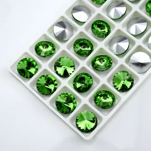 Green pointed bottom glass rhinestones, faceted crystals for jewelry making and DIY crafts.